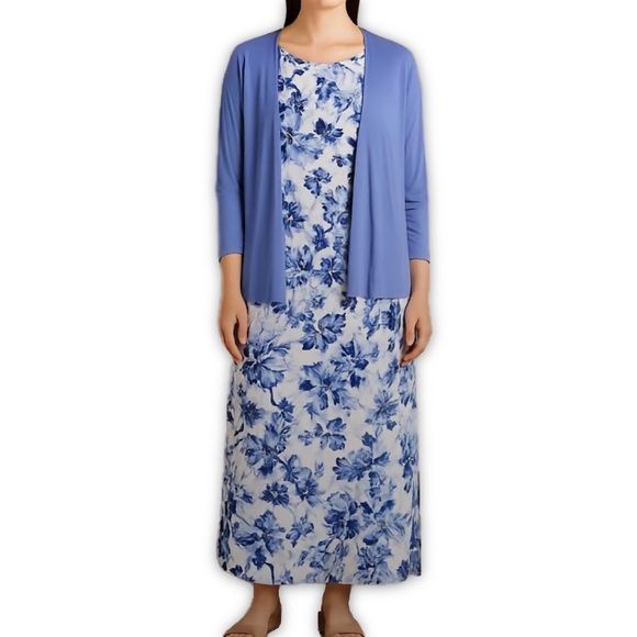 Kim Gravel Blue Floral Maxi Dress Set 1X Tall - Picture 1 of 11